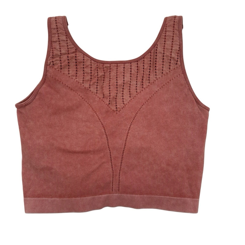 Freely Womens Seamless Ribbed Pointelle Sports Bra Terracotta Pink Size Large